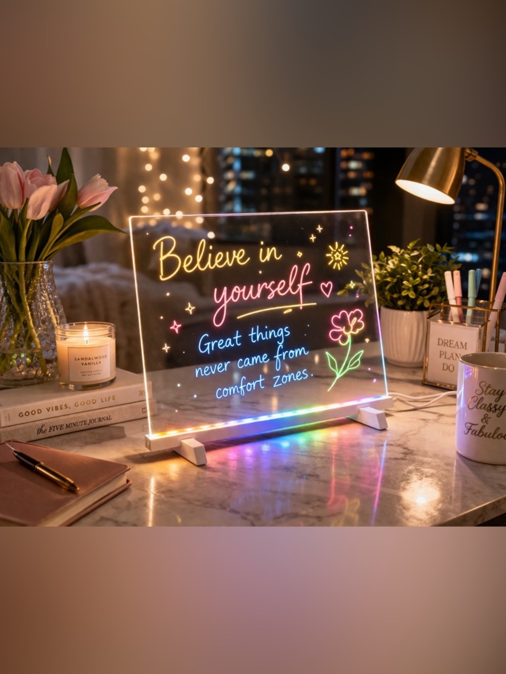 NIB Glow & Write LED Acrylic Memo Board – Chic Light-Up Message Display